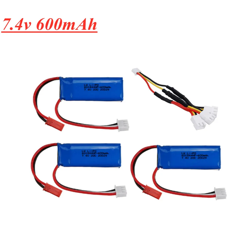 7.4V 600mAh 601844 20C 2S Lipo Battery with charger set for WLtoys F959 XK DHC-2 A600 A700 A800 A430 RC Cars Parts 7.4 v Battery