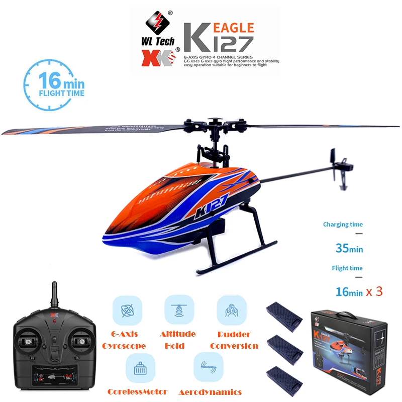 WLtoys Helicopters K127 2.4Ghz 4CH 6-Aixs Gyroscope Single Blade Propellor Gyro Mini RC Helicotper for Kids Gift RC Toys V911