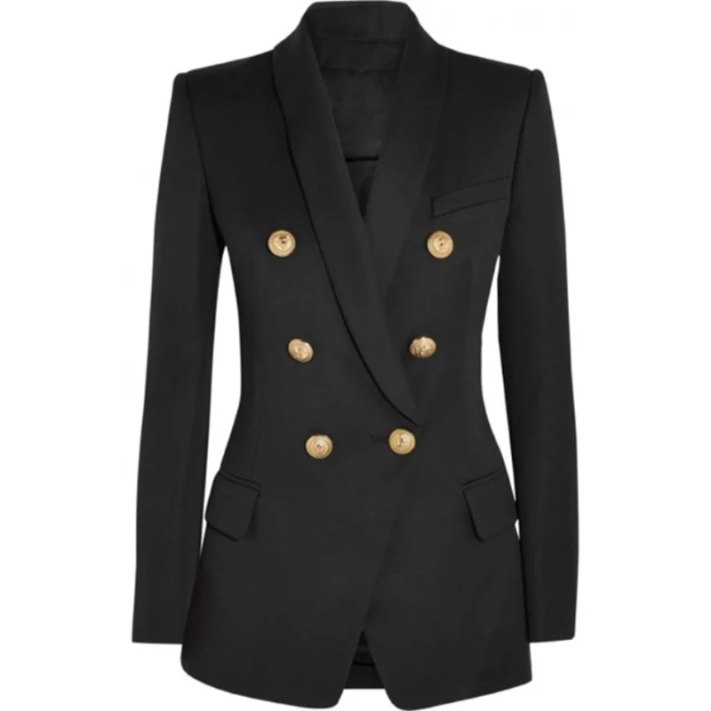 High Quality Nice Nice Designer Blazer Women's Long Sleeve Double Breasted Metal Buttons Shawl Col Blazer Outer Jacket