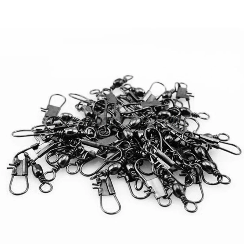 50Pcs/Lot 2#4#6#8#10# Swivels Fishing Connector Stainless Snap Pin Rolling Lure Swivel Hook Carabiner Fishing Tackle Accessories