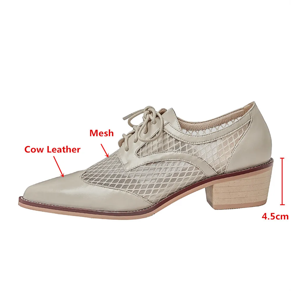 MILI-MIYA Fashion New Comfortable Cross Tie Square Heel Pumps Sexy Pointed Toe Genuine Leather Mesh Hollow Out Daily Life Shoes