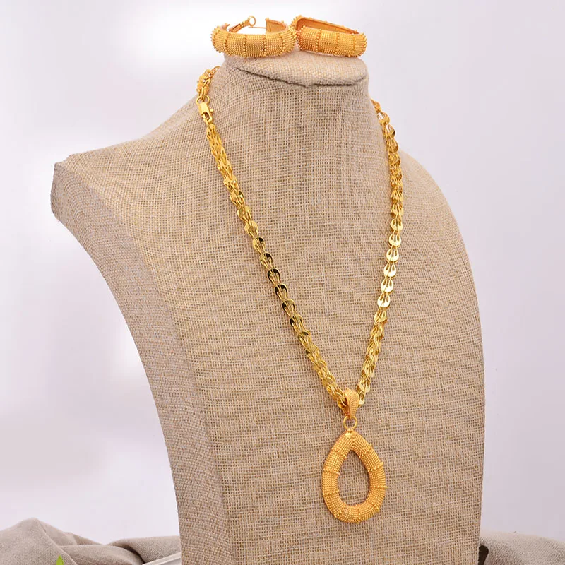 

New Ethiopian Dubai Gold Color jewelry Sets Wedding Women Necklaces Earrings Jewelry Sets Eritrean Big tassel Jewelry Gifts