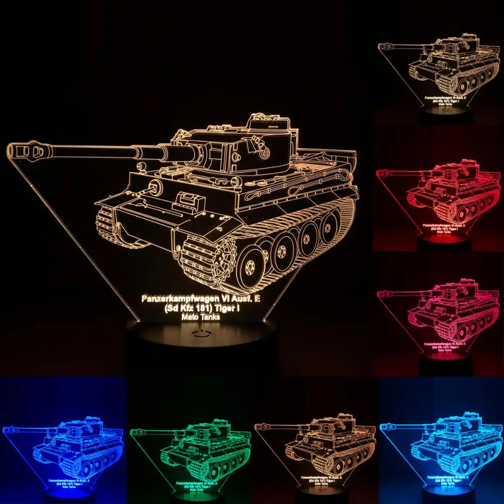 Tiger 1 Model Tank 3D Illusion USB Touch 7-color Acrylic Night Light Table Lamp