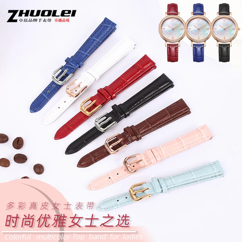 First layer calfskin strap for Female small wrist watchband cow genuine leather multicolor bands 10mm 12mm 14mm bracelet