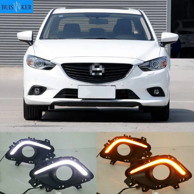 

Turning Signal & Dimming style relay 12V LED car DRL daytime running lights with fog lamp hole for Mazda 6 Atenza 2014-2016