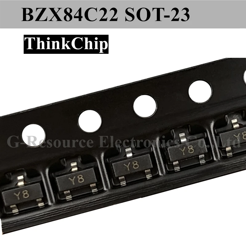 (100Pcs) BZX84C22 SOT-23 BZX84 22V SOT23 SMDแรงดันไฟฟ้าStabilizedไดโอด (เครื่องหมายY8)