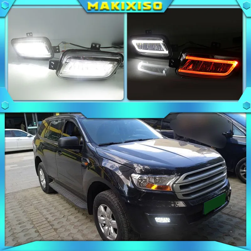 

2 шт. для Ford Everest 2016 2017 2018 2019 поворотное желтое реле сигнала водонепроницаемый автомобильный DRL 12 в светодиодный ные дневные ходовые огни Светодиодный ная противотуманная фара