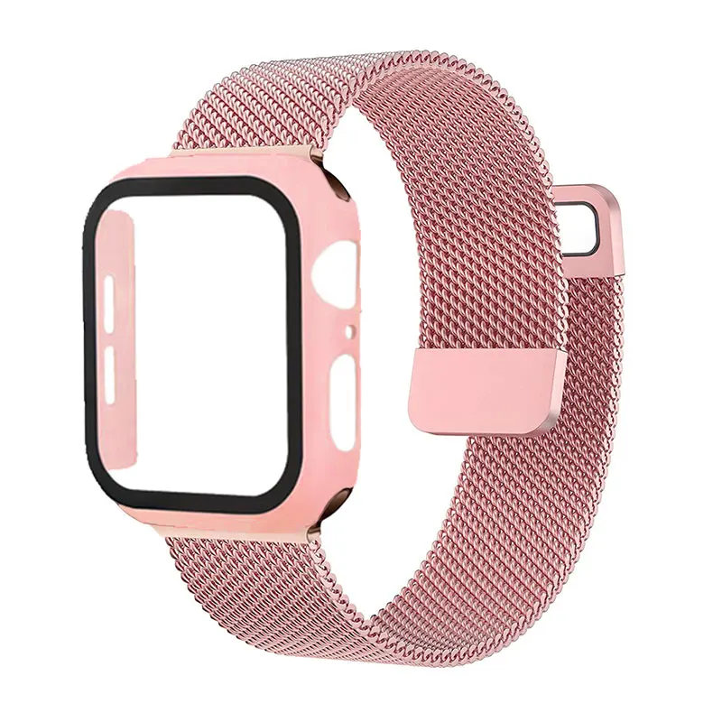 Glass+case+Strap For Apple Watch Band 45mm 41mm 40mm 42mm 44mm Screen Protector Bracelet Magnetic Loop iWatch 5 4 3 6 SE 7 8