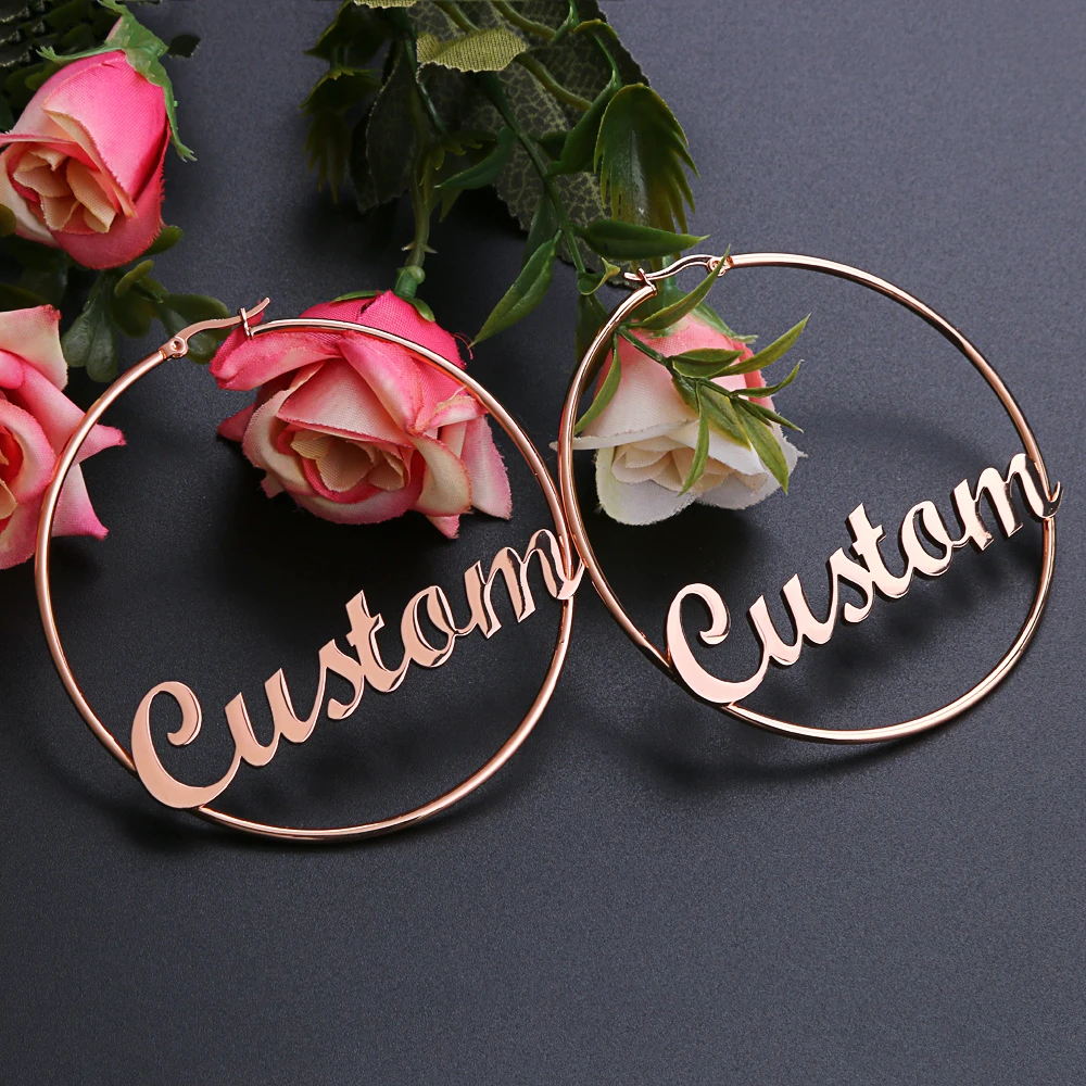 

Lateefah Customized Jewelry Hoop earrings High Stainless Steel Earrings For Women with Name Fashion Jewelry Earrings