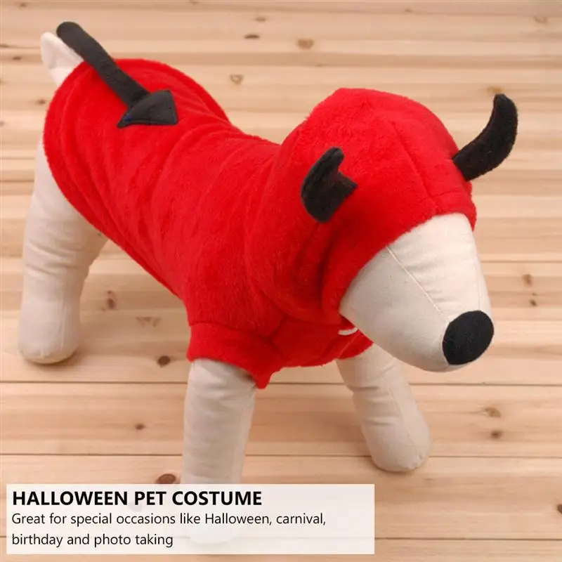 1pc Halloween Devil Pet Clothes Cat Dog Winter Clothes Casual Demon Costume Pet Fleece Hooded Coat Jumpsuits Rompers Charming