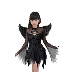 Disfraz de bruja de halloween para niña, vestido de tutú de bruja de vampiro con diadema, alas de murciélago, disfraz de bruja para niño, traje de fantasía de 3 piezas