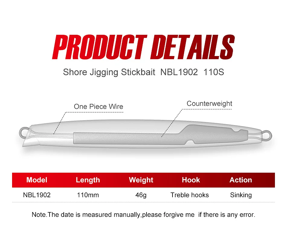 NOEBY Sinking Pencil 110 mm 46 g Shore Jigging Angelköder Künstliche harte Köder Stickbait Jig Sea Slow Jigging Angelköder – Detail 5
