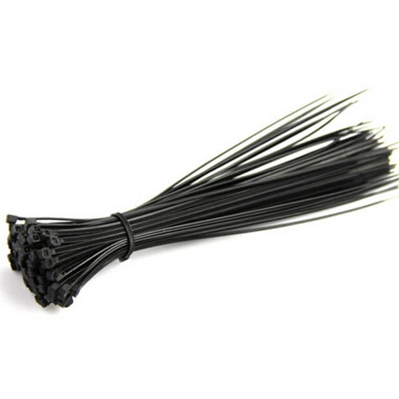 100pcs 10cm Nylon Plastic Zip Trim Wrap Cable Loop Ties Wire Self-Locking Black Car Fastener Buckle Rope Ties