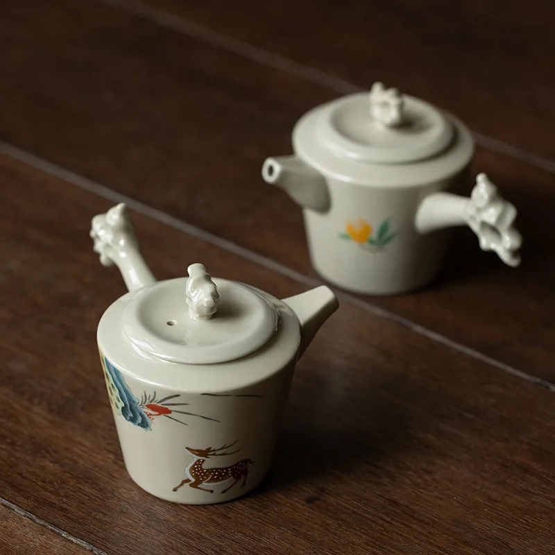 

Retro Grass Gray Teapot with Side Handle, Ceramic Tea Set, Kung Fu Tea Infusers, Household, 160ml