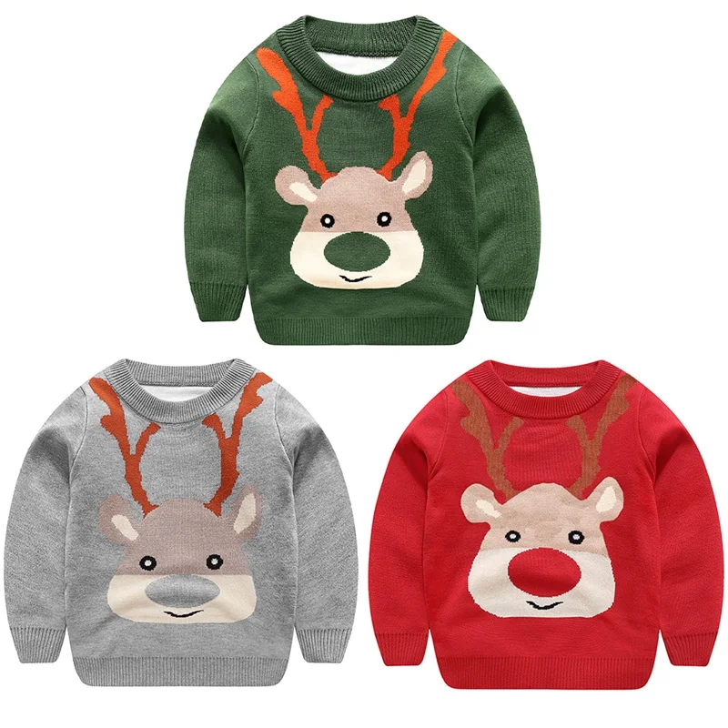 Deer Boys Girls Sweaters Kids Christmas Pullover Thick Warm Knitted Wear Children Clothing Cotton Long Sleeve Sweaters Tops