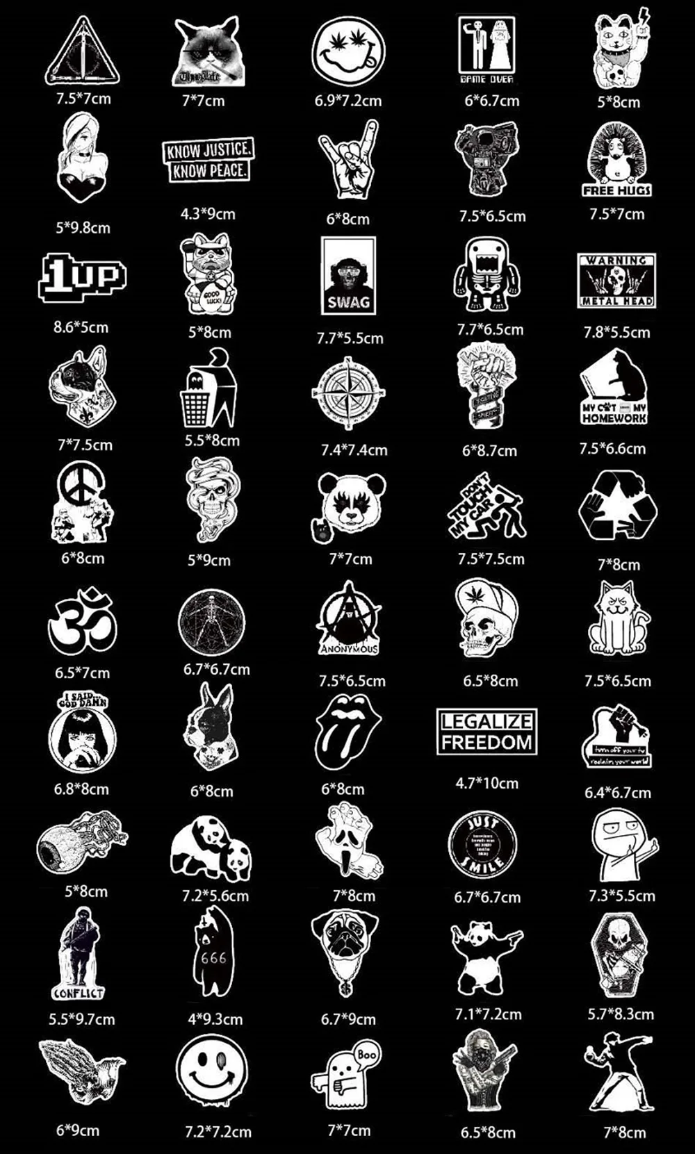 100pcs / set Vintage Stickers Black and White DIY Stickers for Motorcycle Skull Stationery Scrapbook Sticker Luggage Sticker