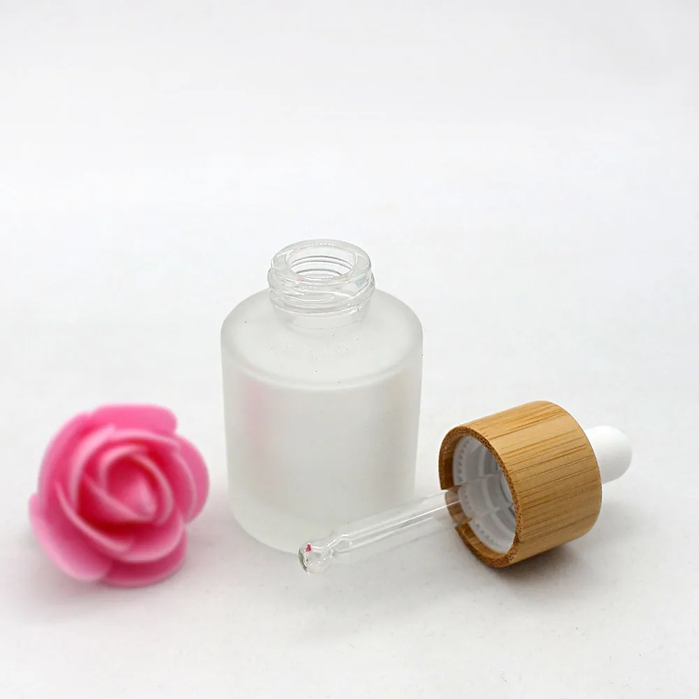 264*20ml Eco friendly Refillable Liquid 20ml Bamboo Cap Empty Clear Dropper Bottle Bamboo Top Essential Oil Glass Dropper Bottle