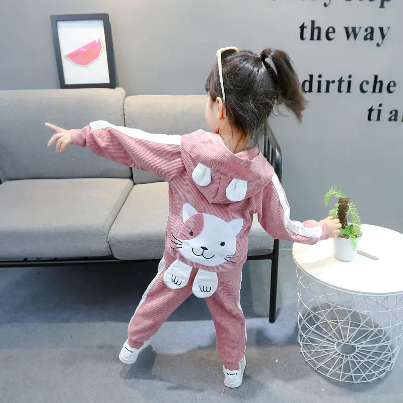 Girls Clothes Set  toddler Girls clothing Suit top+Pants 2 Pcs Spring cat Children\'s Set Teen Girls Clothes Suit 2 3 4 6 Years