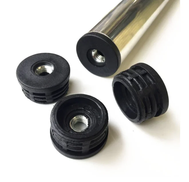 Round Black Plastic Blanking End Cap, Pipe Tube Inserts with M8 Metal Thread Dia 16, 19, 22, 25, 30, 32, 38, 50mm, 2Pcs