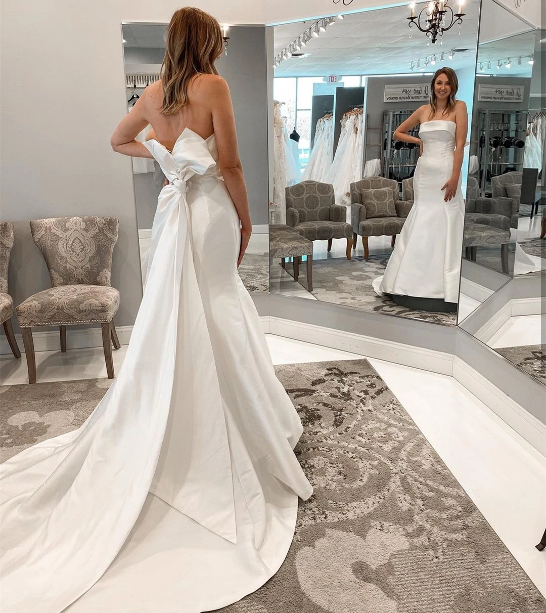 Lsyx Eenvoudige Satijnen Trouwjurk Met Strik Sweep Trein Zeemeermin Elegant Op Maat Gemaakt Voor Bruiden Robe De Mariee Backless Uniek