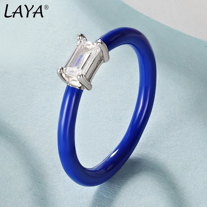 Laya 925% 100 Sterling Silver colore sintetico cristallo moda anello da dito per le donne gioielli di fascino smalto fatto a mano 2024