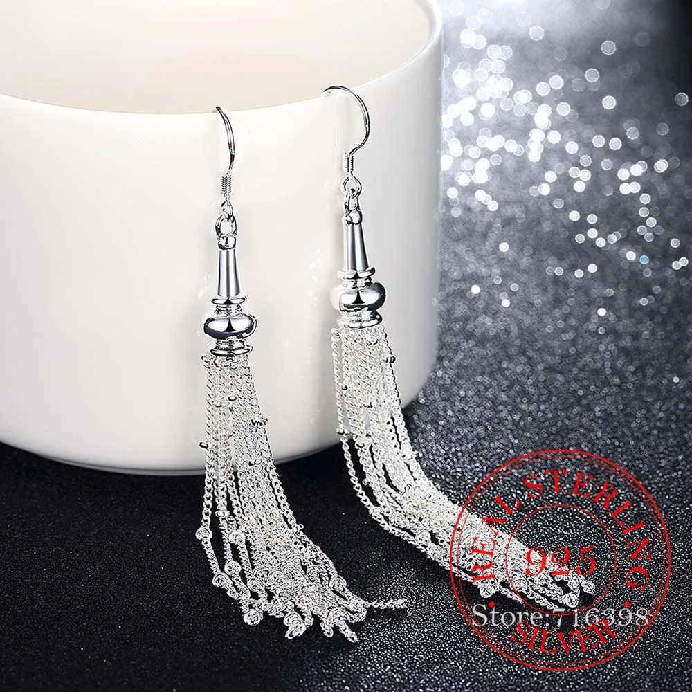 New Arrival Korean 925 Sterling Silver Vintage Long Tassel Dangle Earrings For Women 2023 Engagement Wedding Party Jewelry Gift