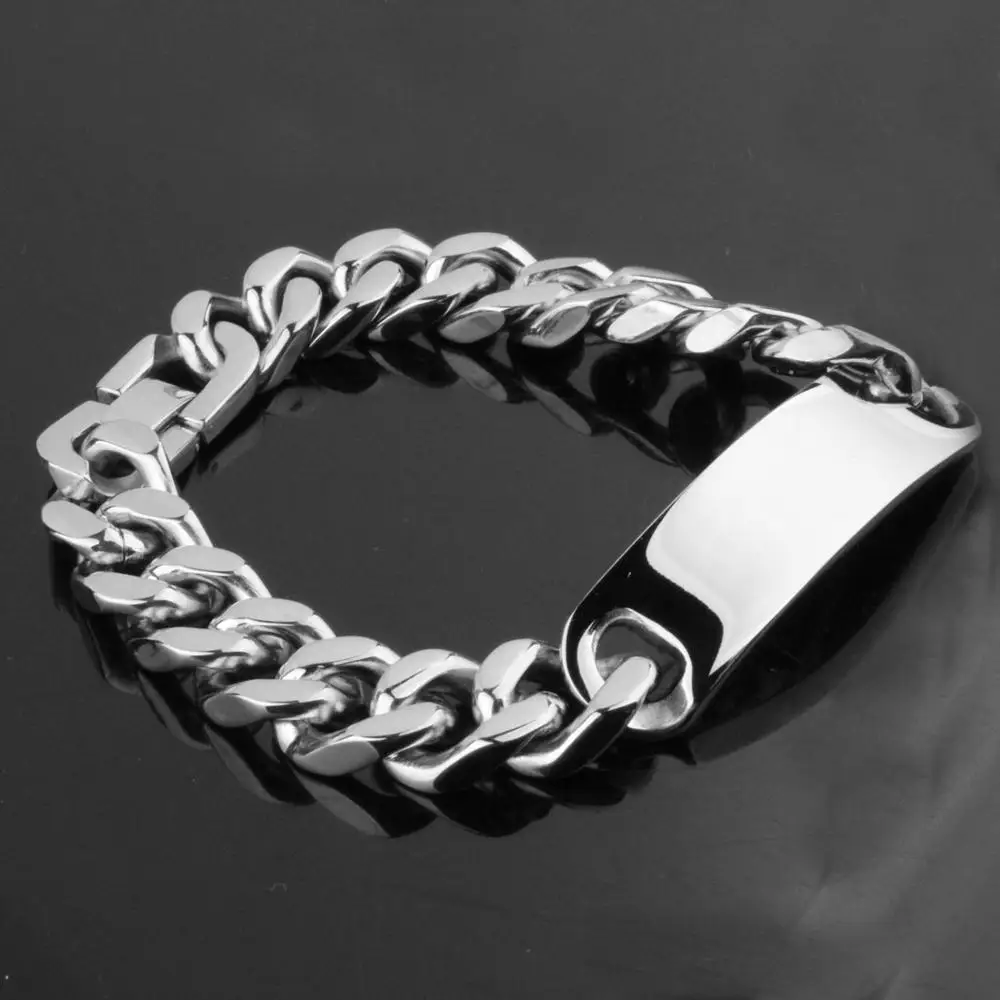 High Quality 316L Stainless Steel Men\'s Biker Curb Chain ID Bracelet Bangle Curb Cuban Link Wholesale Bracelet Fashion Jewelry