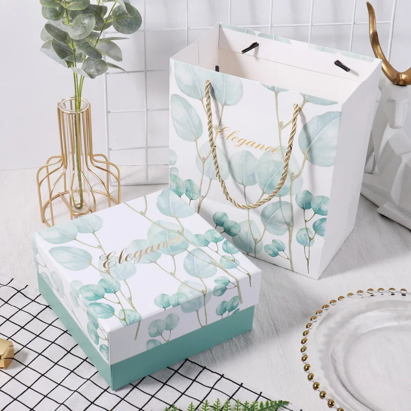 

1pc Wedding Gift Box Green Leaf Baby Shower Birthday Gifts Box Packaging Large