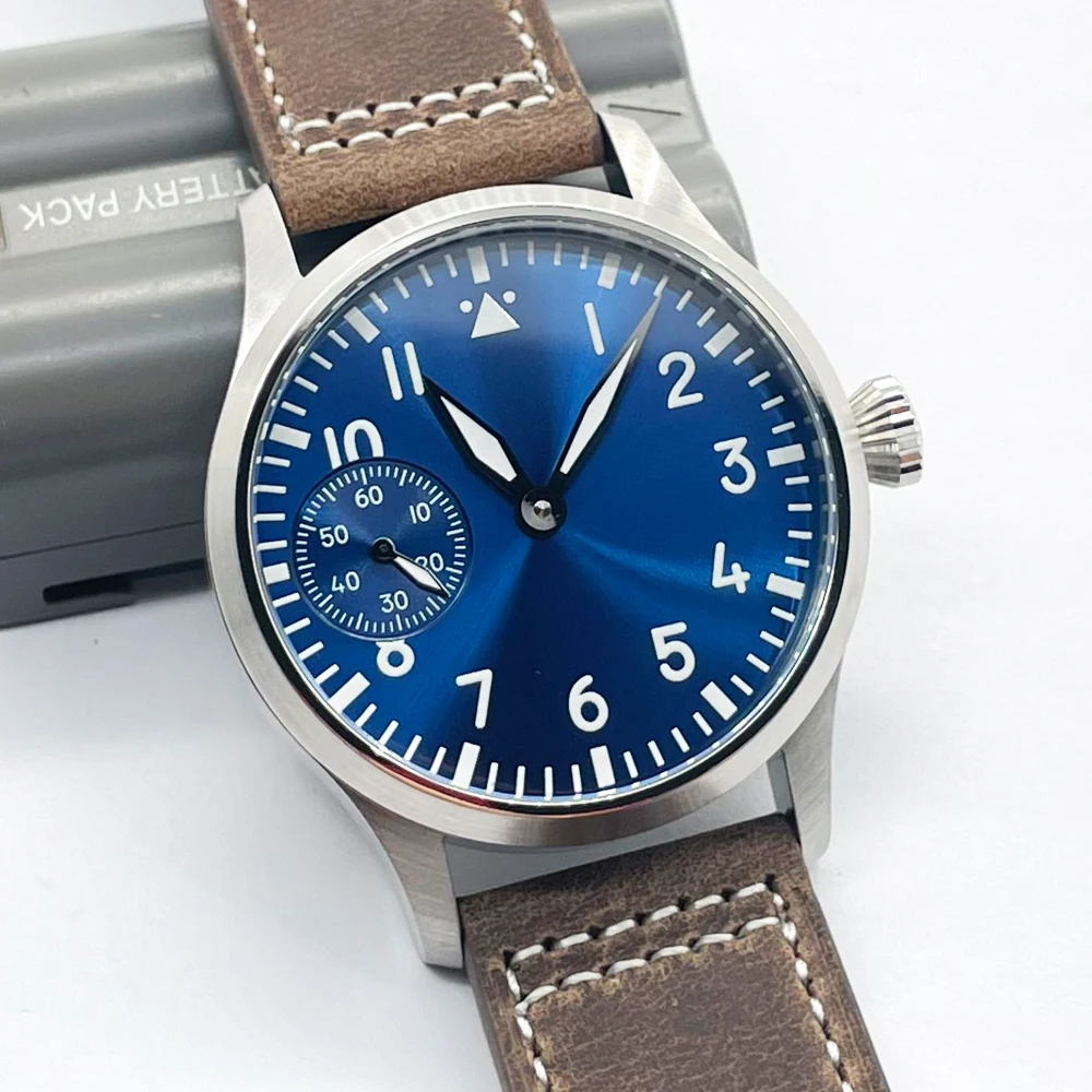 Steel Case 42mm Sterile Sapphire Crystal Black White Blue Green Dial 6497 Manual Winding Men\'s Watch Leather Strap ST36