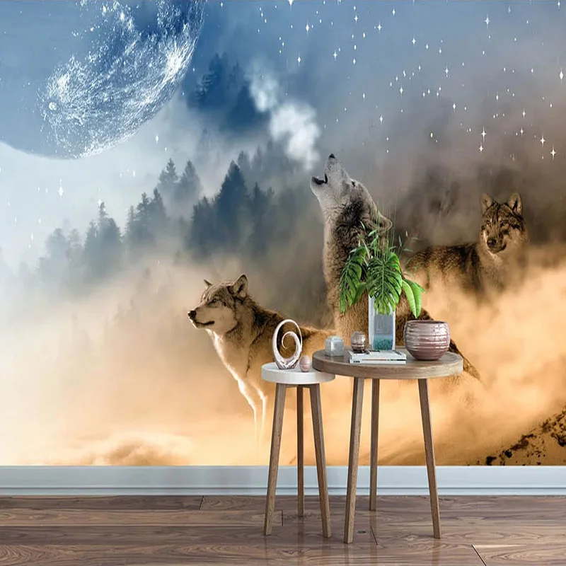 Custom 3D Wallpaper Modern HD Starry Sky Planet Wolves Animal Murals Abstract Art Living Room Bedroom Background Wall Paintings