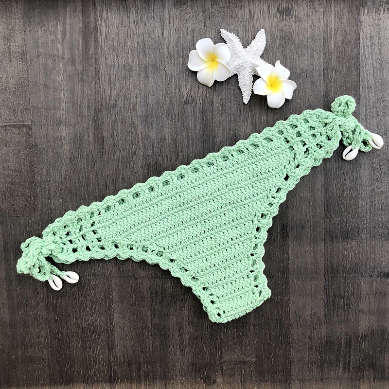 Tanga de bikini en crochet para mujer, panty hecho a mano en algodón con parte inferior hueca, traje de baño de cintura baja tallas S-XL en variedad