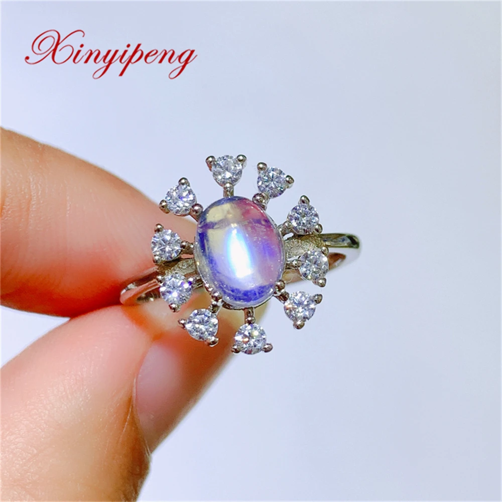 

Xin Yipeng Fine Jewelry Gem Real S925 Sterling Silver Inlaid Natural Moonstone Rings Anniversary Gift For Women Free Shipping