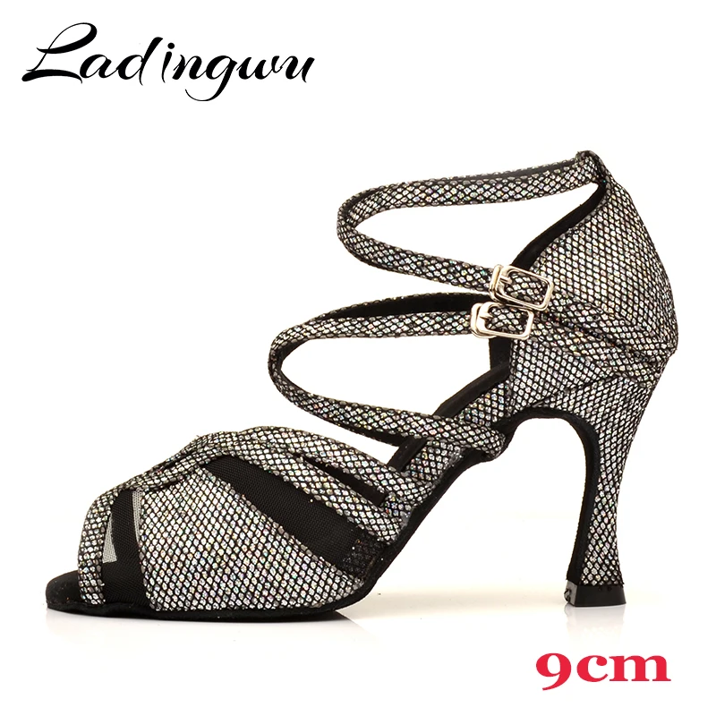 Ladingwu Brands Latin Dance Shoes Ladys Ballroom Dance Shoes Salsa Tango Party Profession Dance Shoes  Dark Gray Flash Cloth