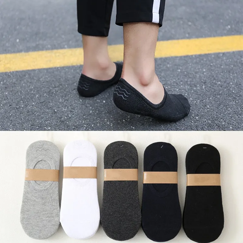 10Pair/lot Men Boat Socks Summer Fashion Happy Non-slip Silicone Invisible Cotton Socks Male Ankle Sock slippers High Quality