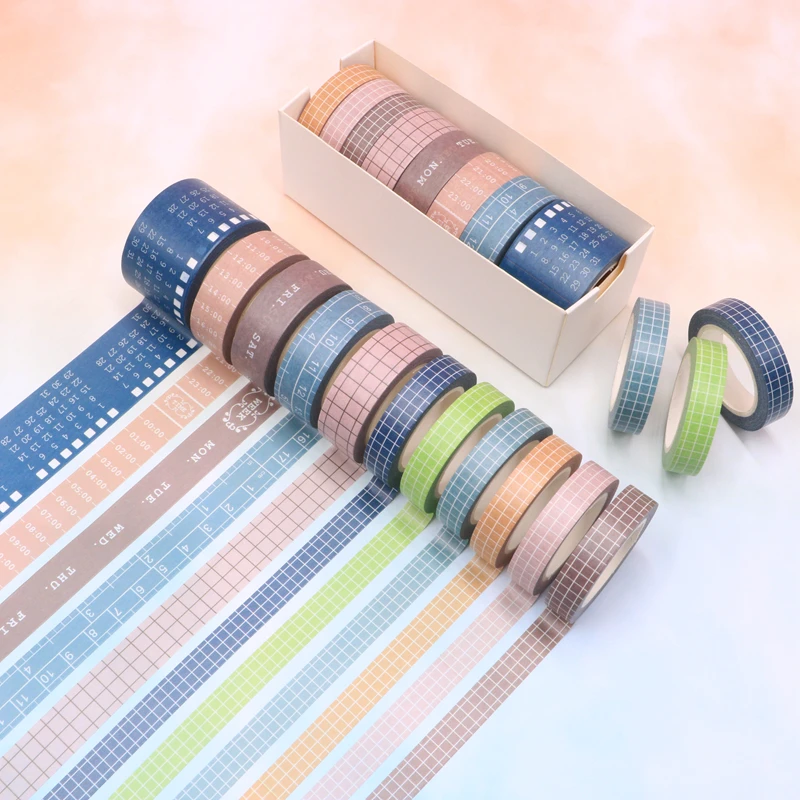 Cute Grid Calendar Washi Tape Set Kawaii Scrapbooking Tool Adhesive Masking Tape Photo Album Diy Decorative Tape Stationery