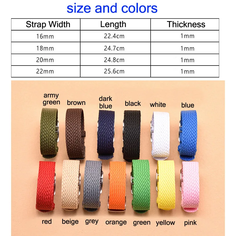 14mm 16mm 18mm 20mm 22mm Colourful Weave Nylon Watch Band For Perlon Watch Strap PL Replacement Fabric Canvas Wristbelt Bracelet