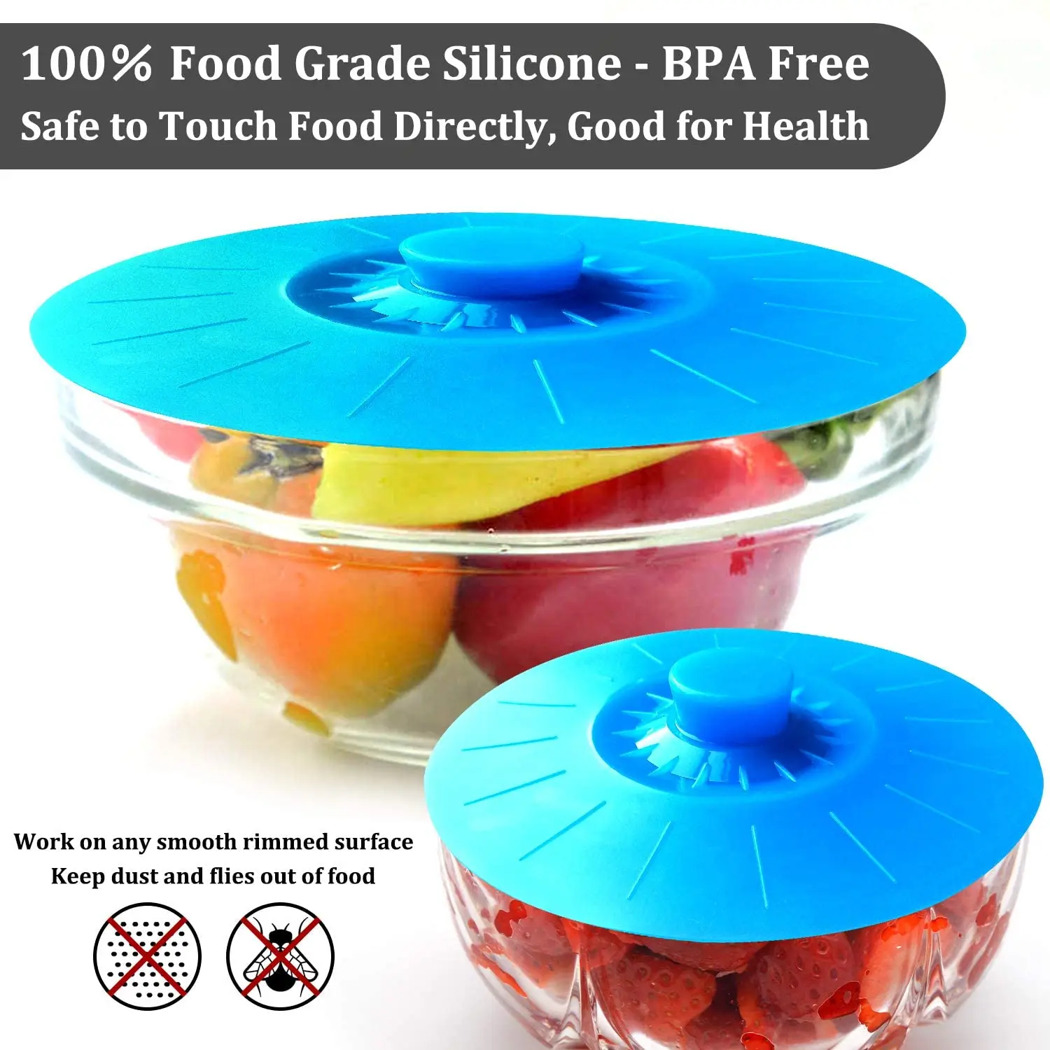 WALFOS Food Grade Silicone Silicone Bowl Lids Heat Resistant Microwave Cover Seal Reusable Suction Seal Covers for Bowls Plate