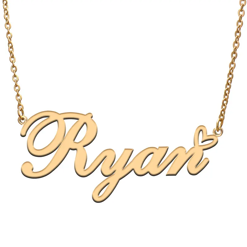 Ryan with Love Heart Name Necklace for Women Stainless Steel Jewelry Nameplate Pendant Femme Mother Child Girls Gift