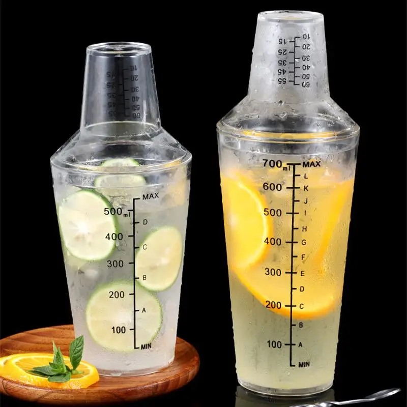 530/700ML PC Boston Shaker Double-Deck Boba Tea Stir Pot With Clear Scale Lines Kitchen Accessories