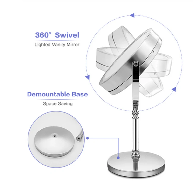 7 인치 360 ° 회전 더블 사이드 cosmeticMirror 10x 돋보기 LED 조명 화장 대 거울을 확인