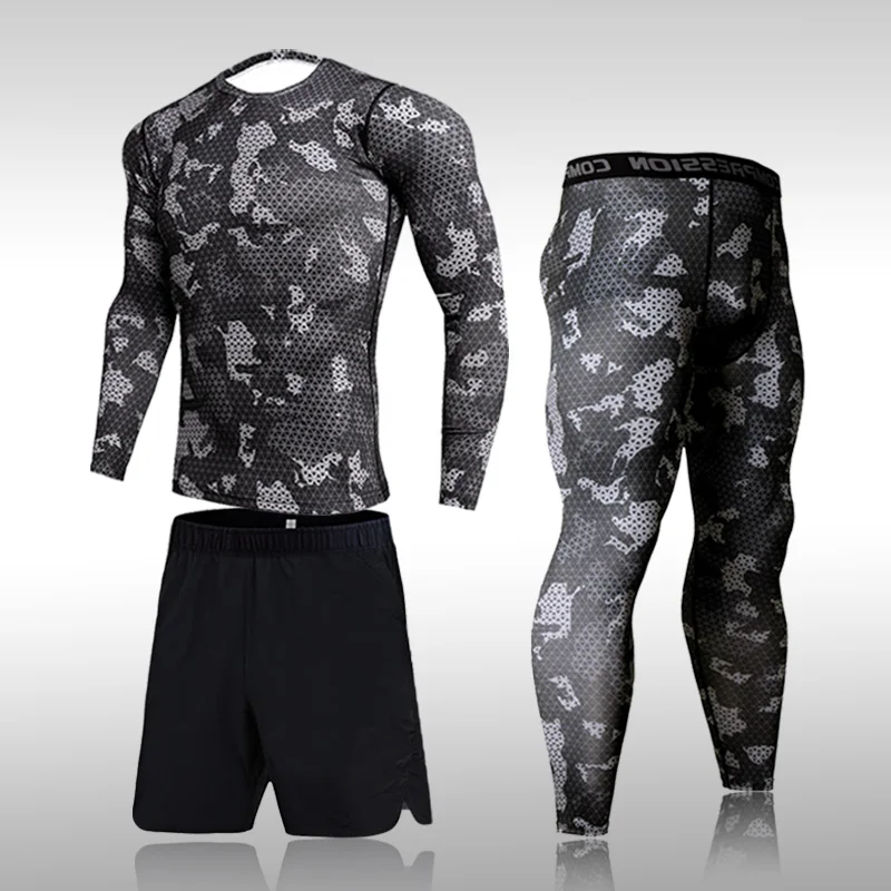 Conjuntos de camuflaje de secado rápido para hombre, ropa deportiva de compresión, ajustada, para gimnasio y Fitness, 2021