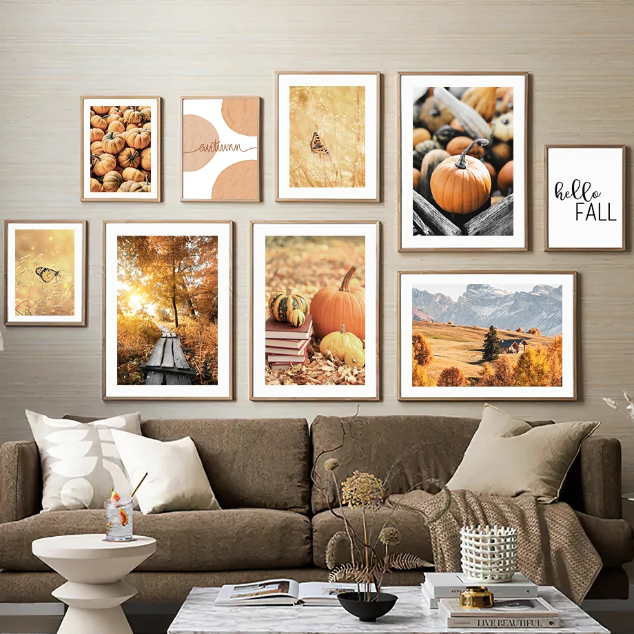 Wall Art Canvas Painting Autumn Field Butterfly Pumpkin Abstract Nordic Posters And Prints Pictures For Living Room Home Decor