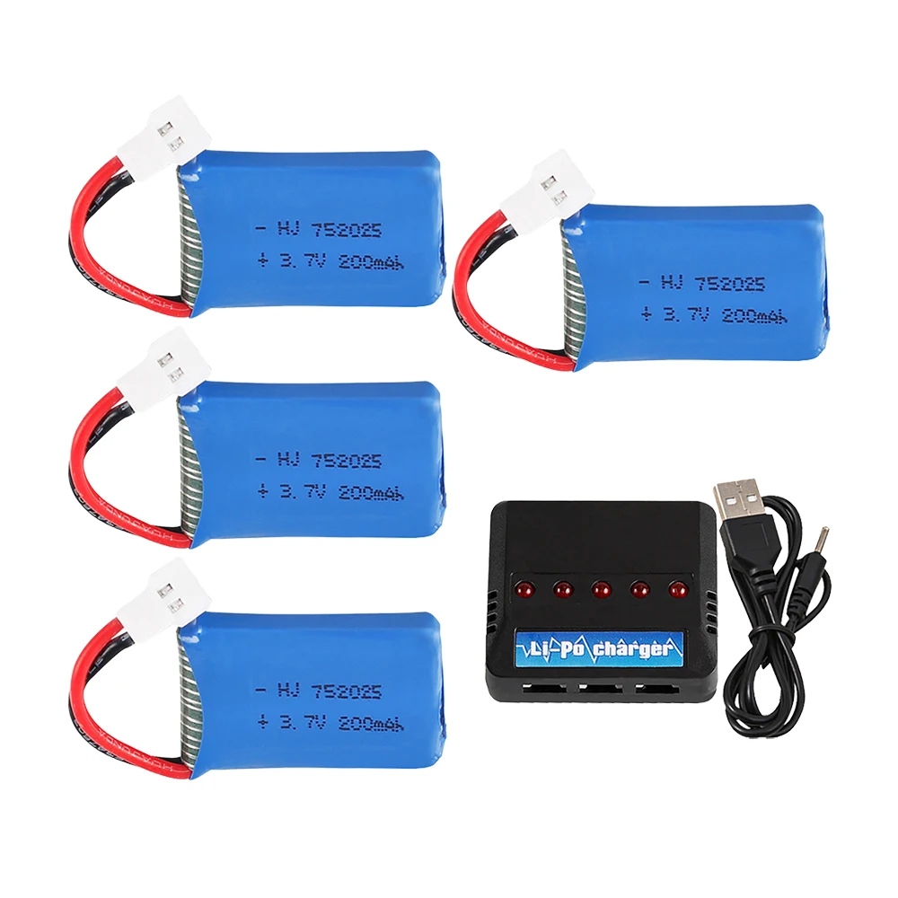 5 IN 1 3.7V 200mah 752025 LiPo Battery With Charger Bettery Set For Syma X4 X11 X13 RC Drones For X4 X11 X13 RC Quadcopter Parts