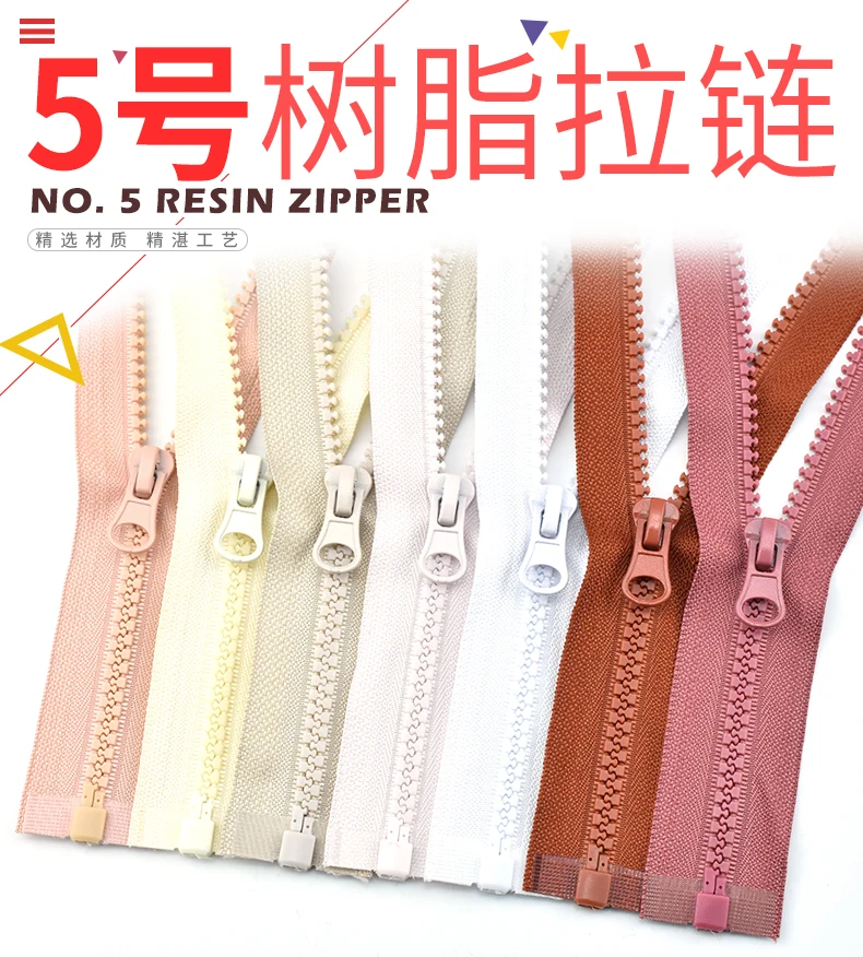 65cm 5# Open-end Auto Lock Resin Zipper For Sewing Jackets Coat Down Red Teeth Zippers Zip For Sewing DIY Garment Accessories