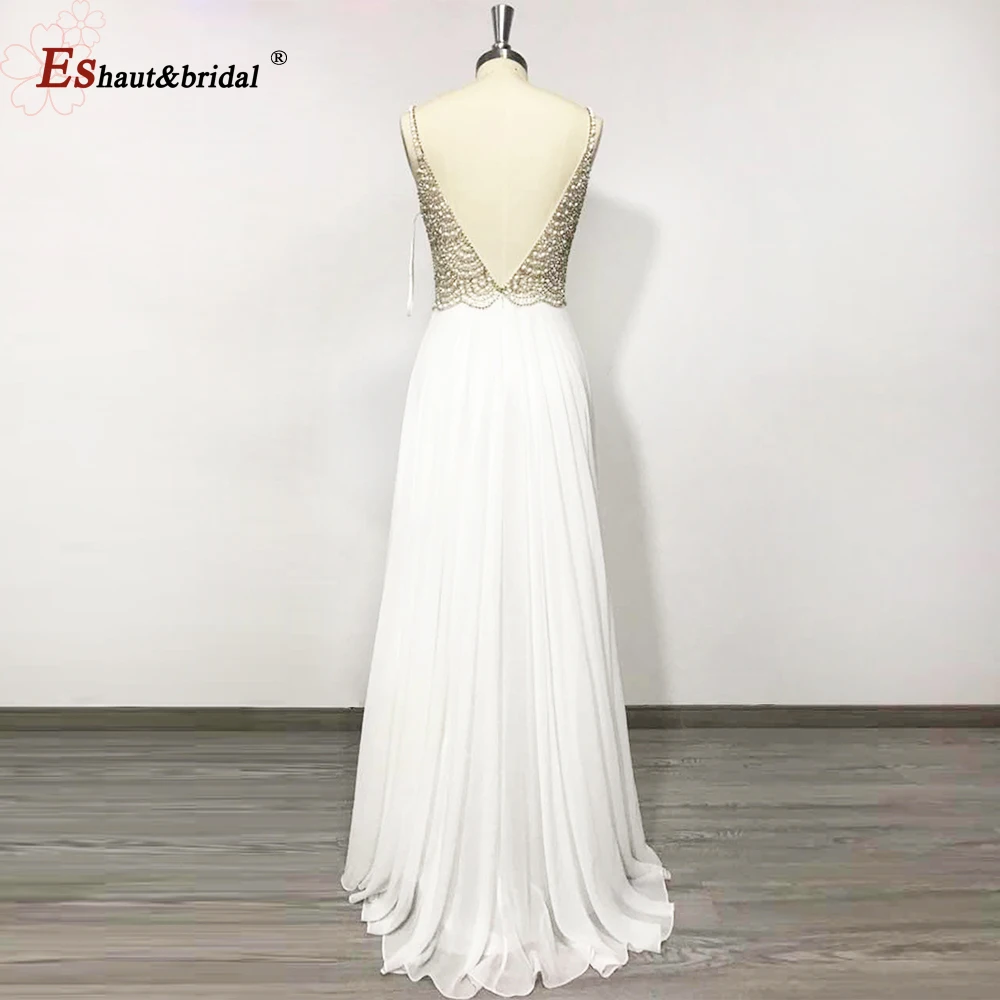 Spaghetti Straps Beach Wedding Dress 2025 Crystal Chiffon Sweetheart A-Line Sleeveless Bridal Gown vestido de noche Customized