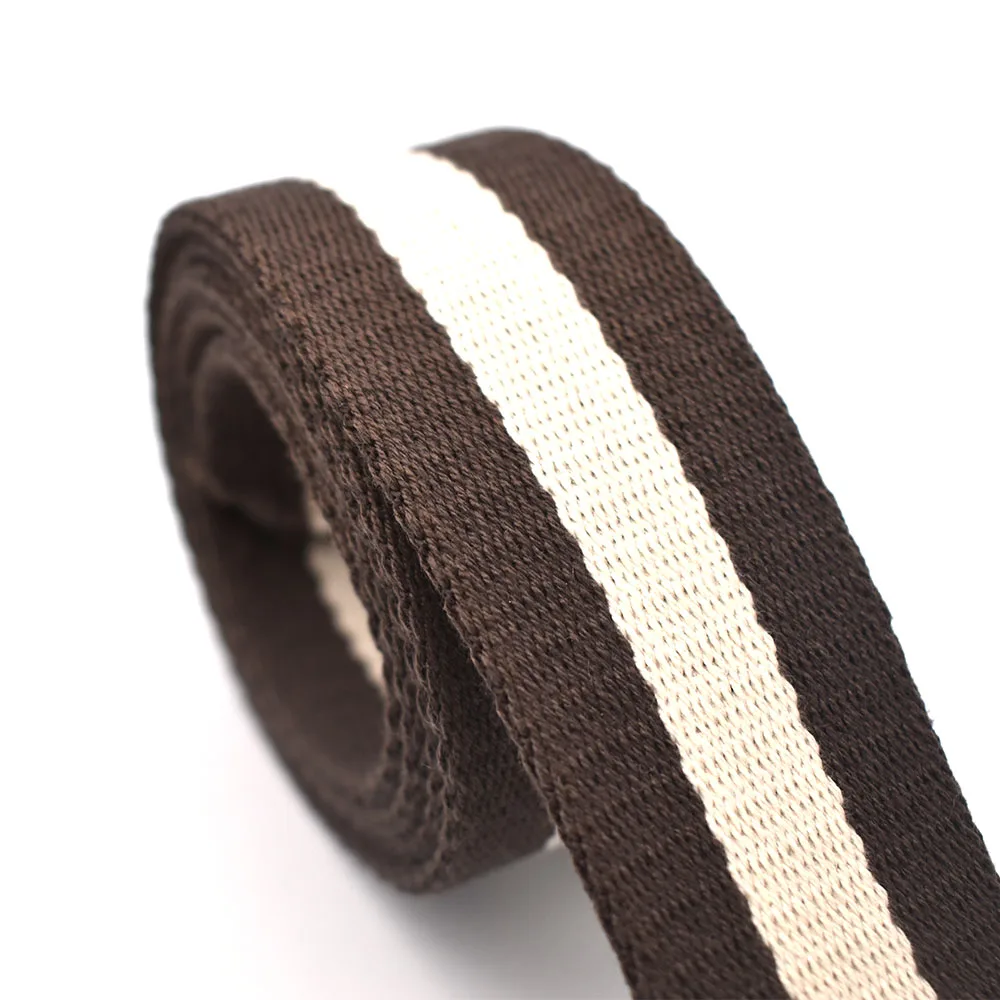 1.5 inch Brown White Striped Webbing Striped Polyester Webbing Fabric Belt Canvas Dog Collar Webbing Key Fob Webbing by the yard