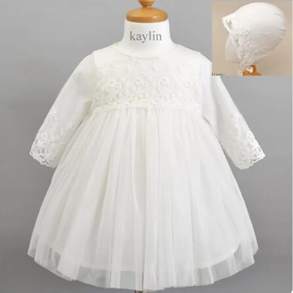 Newborn Baptism Dress For Baby Girl White Lace First Birthday Party Wear Cute Infant Toddler Girls Christening Gown Clothes 3-24