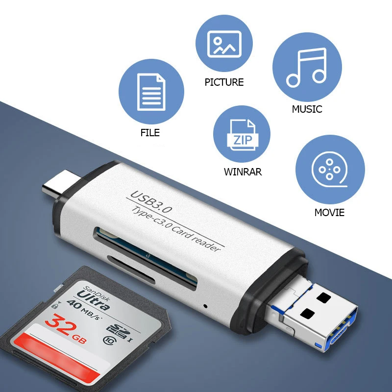 Ginsley Multi Card Reader 4in1 Type-C USB3.0 MicroUSB Interface Adapter Smart OTG For Type c TF SD Card Reading USB3.0