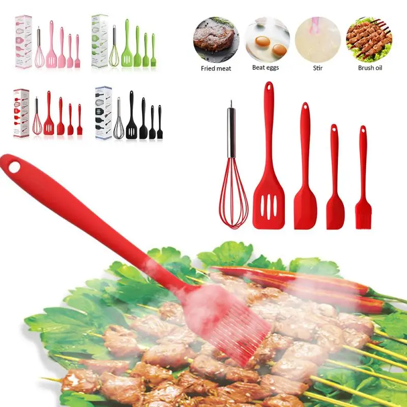 

5Pcs/Set FDA Food Grade Silicone Cooking Tool Sets Egg Beater Spatula Oil Brush Kitchen Tools Utensils Kitchenware
