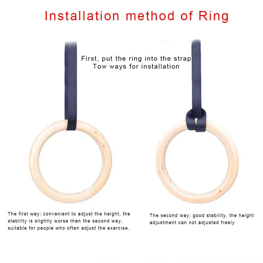 Wooden Gymnastics Rings With Adjustable Cam Buckle 14.76ft Long Straps Exercise Rings Nonslip Training Rings For Home Gym